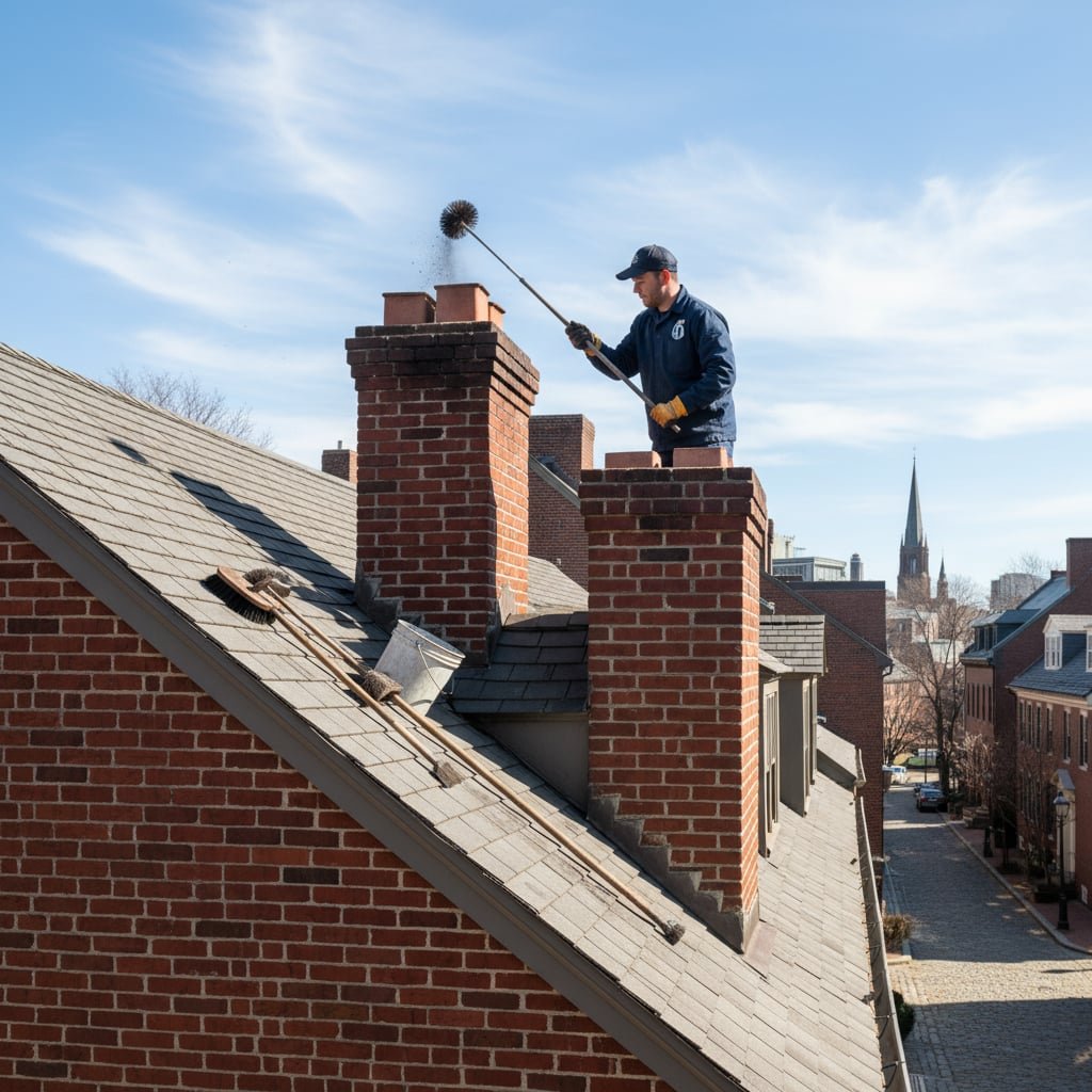 Bold Chimney Sweep team working on chimney